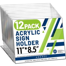 12Pcs Acrylic Sign Holder 8.5 x 11, Horizontal Clear Sign Holders 8.5 x 11, L...