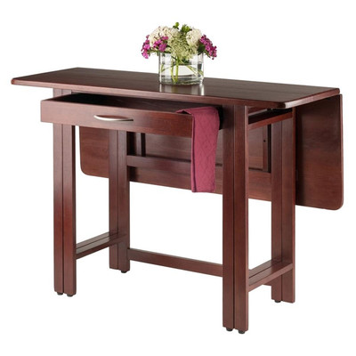 Winsome Taylor Drop Leaf Transitional Solid Wood Dining Table in Walnut