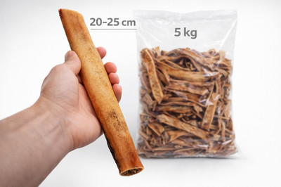 Rinderkopfhaut 5Kg getrocknet Natur 20 - 25cm Extra Hart Kauartikel Hunde Snack