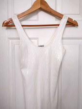 Express White Sequin Ribbed Knit Scoop Neck W...