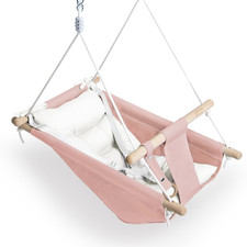 Canvas Baby Swing for Infants to Toddlers,Indoor Outdoor Wooden Hanging Pink