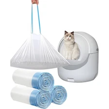 60 Count Super Thick White Cat Litter Box Liners with Drawstring 26.6x16.7