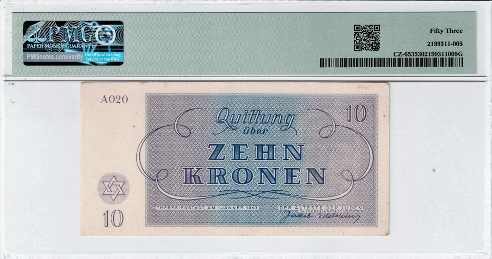 1943 Czech-Theresienstadt Ghetto 2 Kronen CZ-653 PMG 53 AU Banknote - Image 2 of 2