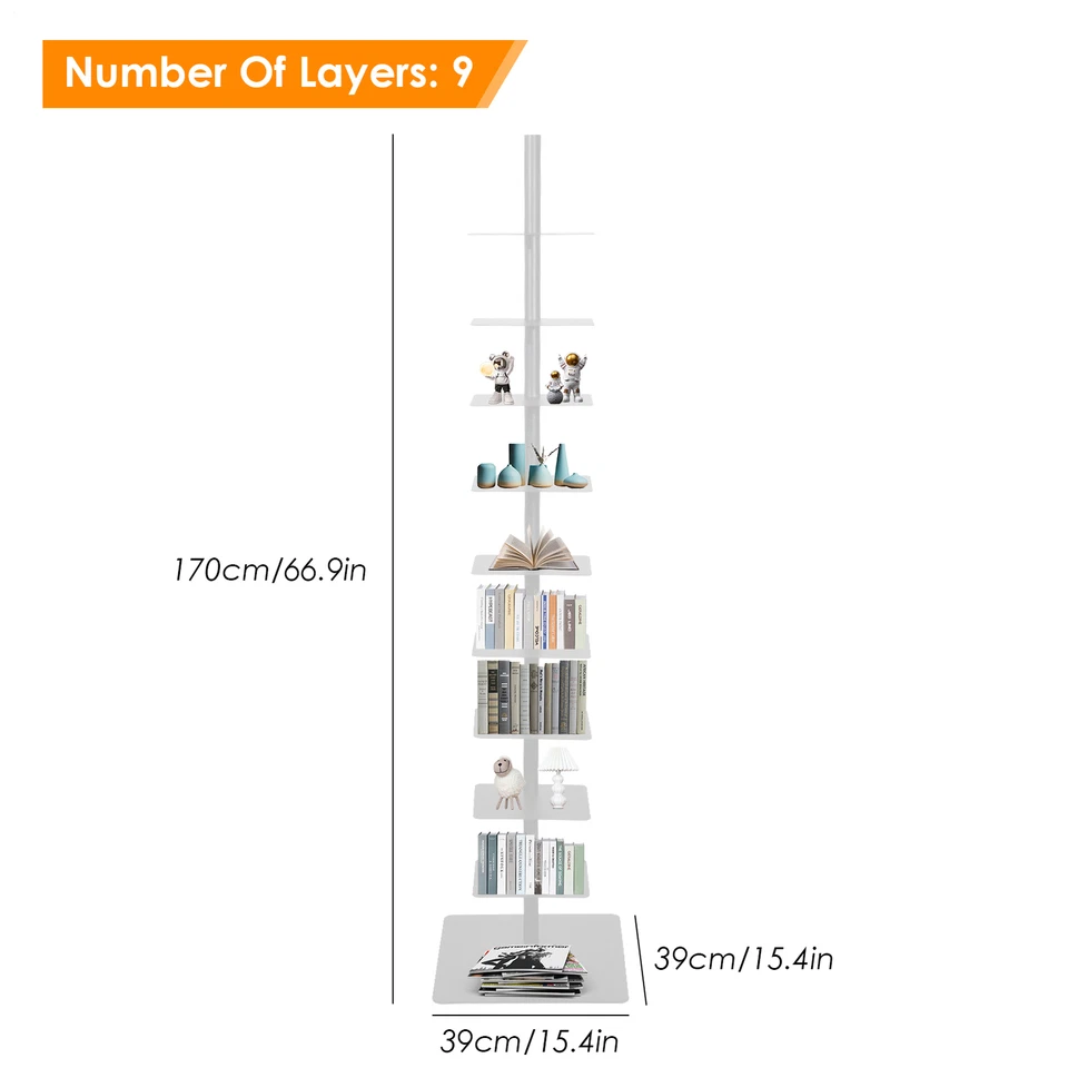 Estantería de 9 niveles con columna vertical con columna metálica torre de libros librería organizar libros Foto 2 de 4