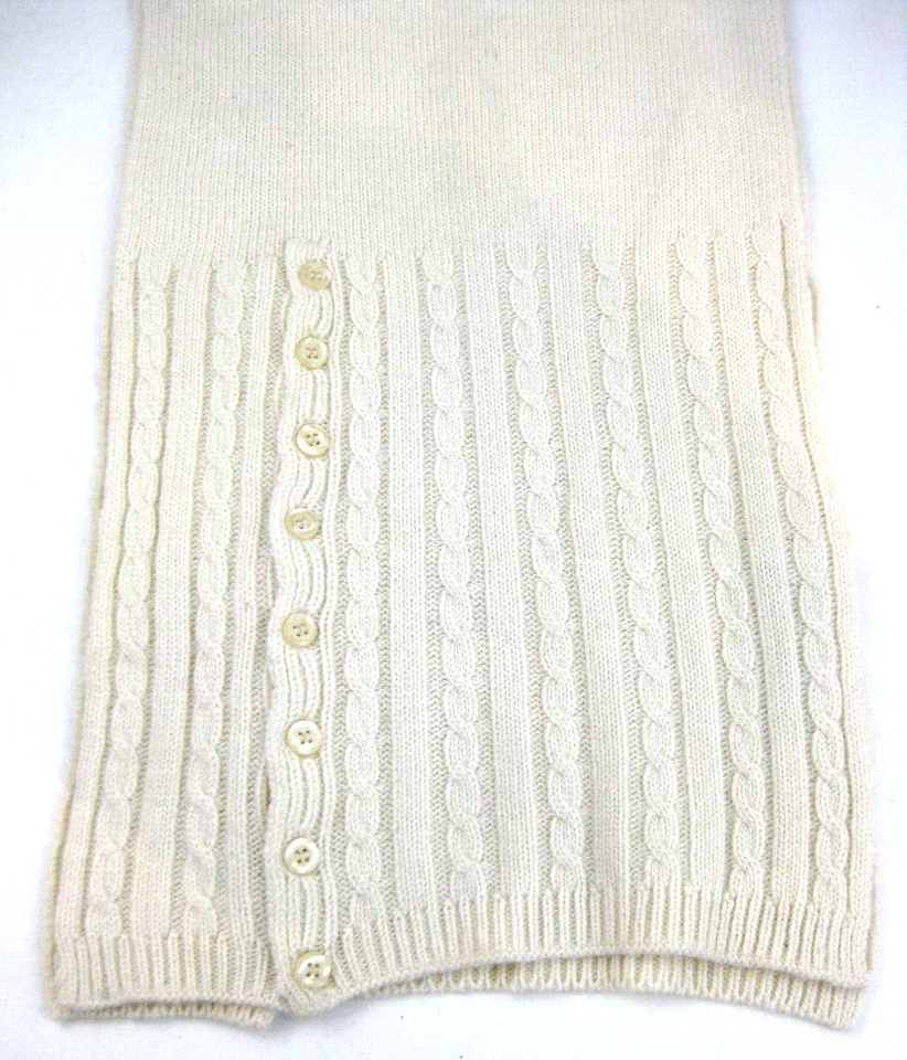 Ralph Lauren Mujer Bufanda Beige Tejido con Cable 60 x 10" Suéter Patrón con Botón Foto 3 de 4