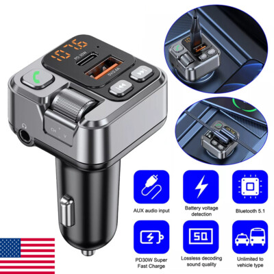 Bluetooth5.1 Car Adapter FM Transmitter USB3.5mm audio AUX Handsfree MP3 Player