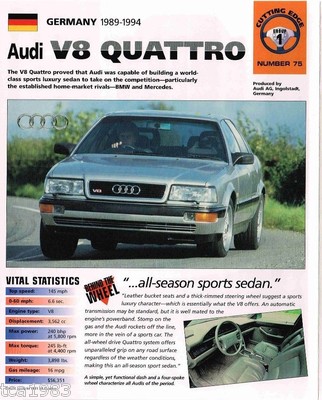 AUDI V8 QUATTRO SPEC SHEET / Brochure / Pamphlet: 1994,1993,1992