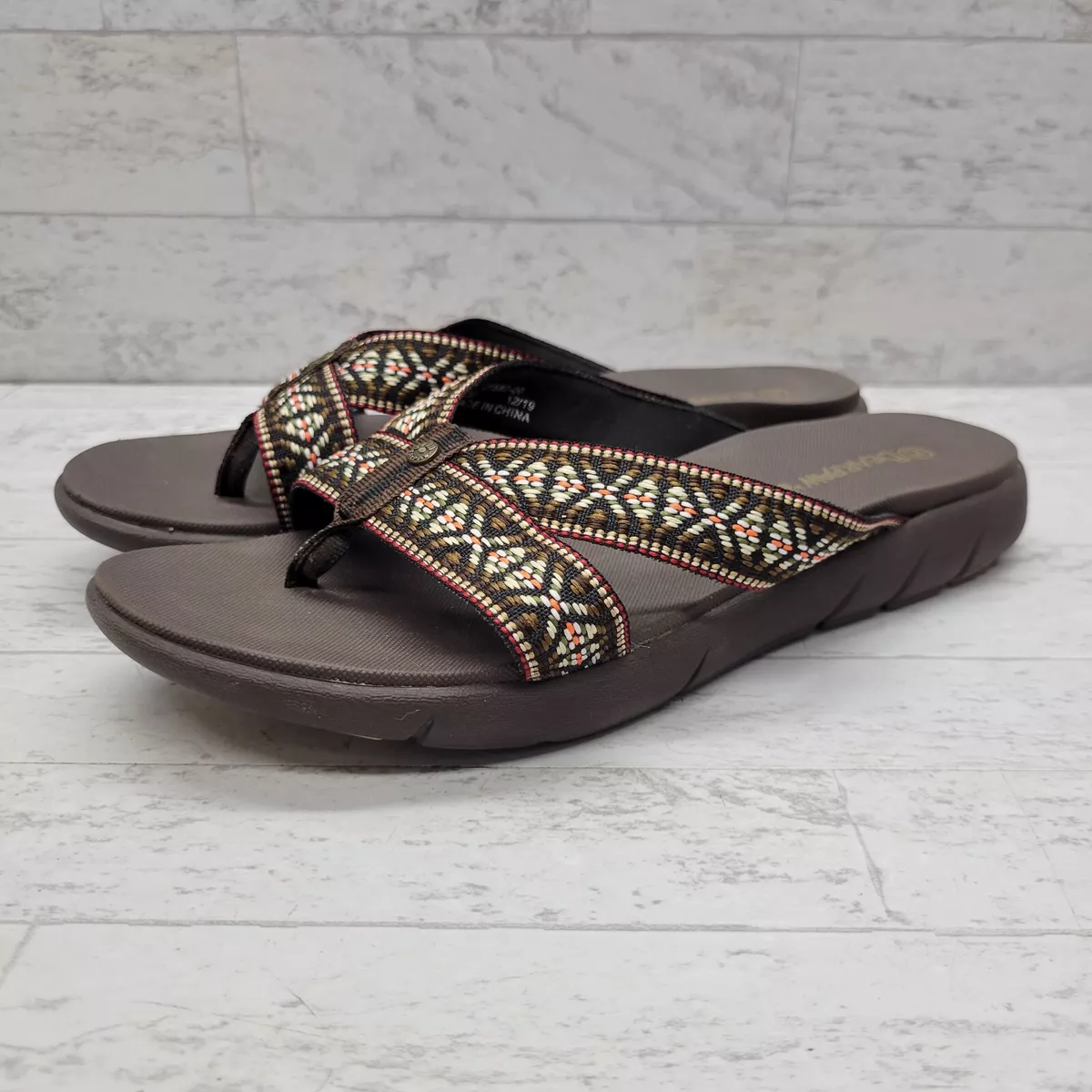 Bearpaw Juniper Womens Thong Sandals Flip Flops Brown Size 10 Aztec Comfortable