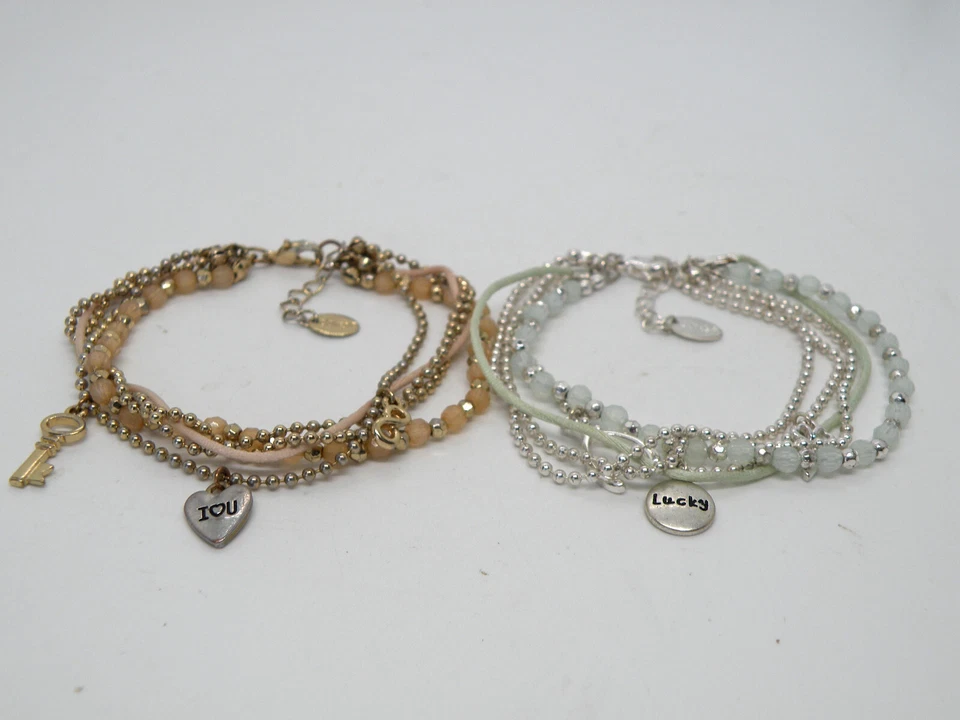 Brazalete Claire's "I Love You" & "Lucky" Charm Multi Hilo Cuentas Oro y Plata Foto 2 de 4