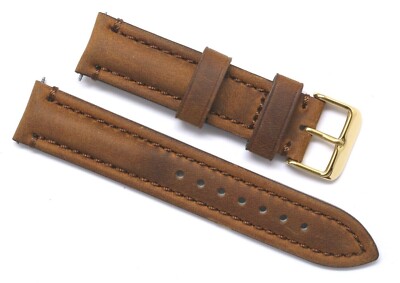 20mm Brown Quality Crazy horse Leather Replacement Watch Band Gold Tone Buckle