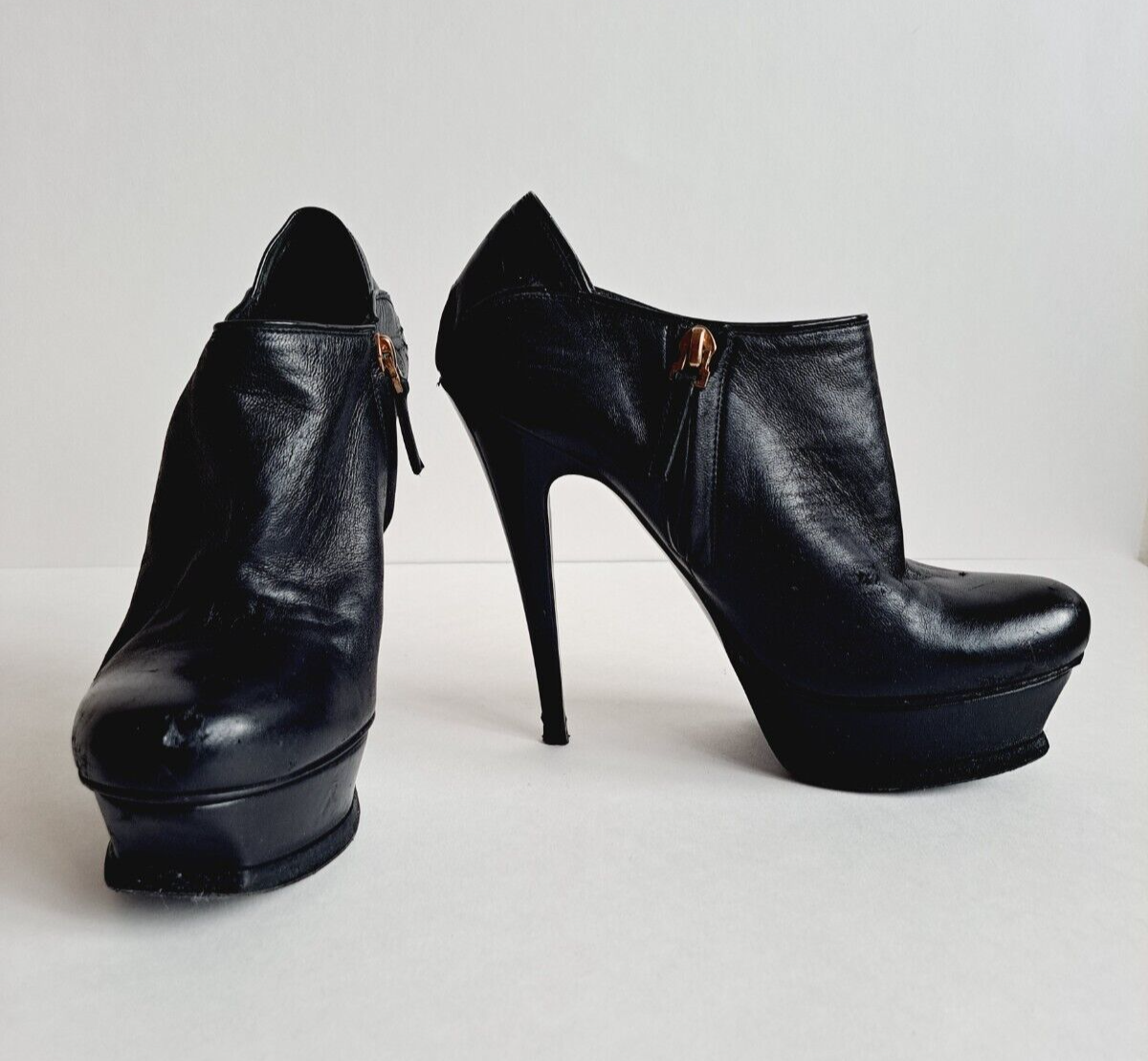 SAINT LAURENT Stivaletti YSL Tribute neri in pelle tacchi plateau tacco misura 37