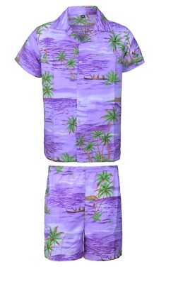 HERREN HAWAII HEMD KURZ HIRSCH STRAND HAWAII ALOHA URLAUB SCHICK PU ROT COCO SET