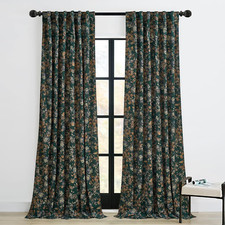 Green Velvet Curtains Print Floral Curtains 84 Inches Long Room Darkening Spring