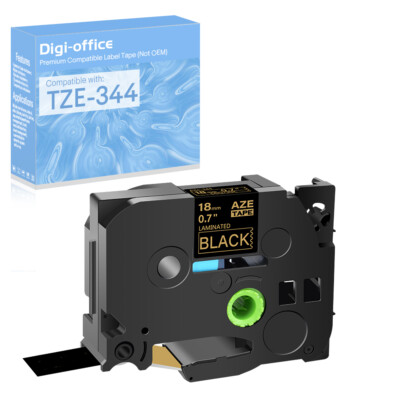 1PK Compatible with Brother PT-D600 TZ TZe 344 Gold on Black Tape 0.7'' Label