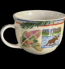 Vtg Andrea Tachizra 2000 Coffee Mug Harvest Lodge Moose Pine Cone River