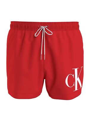 Calvin Klein Herren Badeshort Badehose Short Drawstring Rot