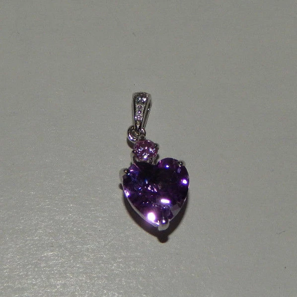 Colgante Corazón Amatista Púrpura Plata de Ley 925 Rosa Blanca Piedra Foto 4 de 4