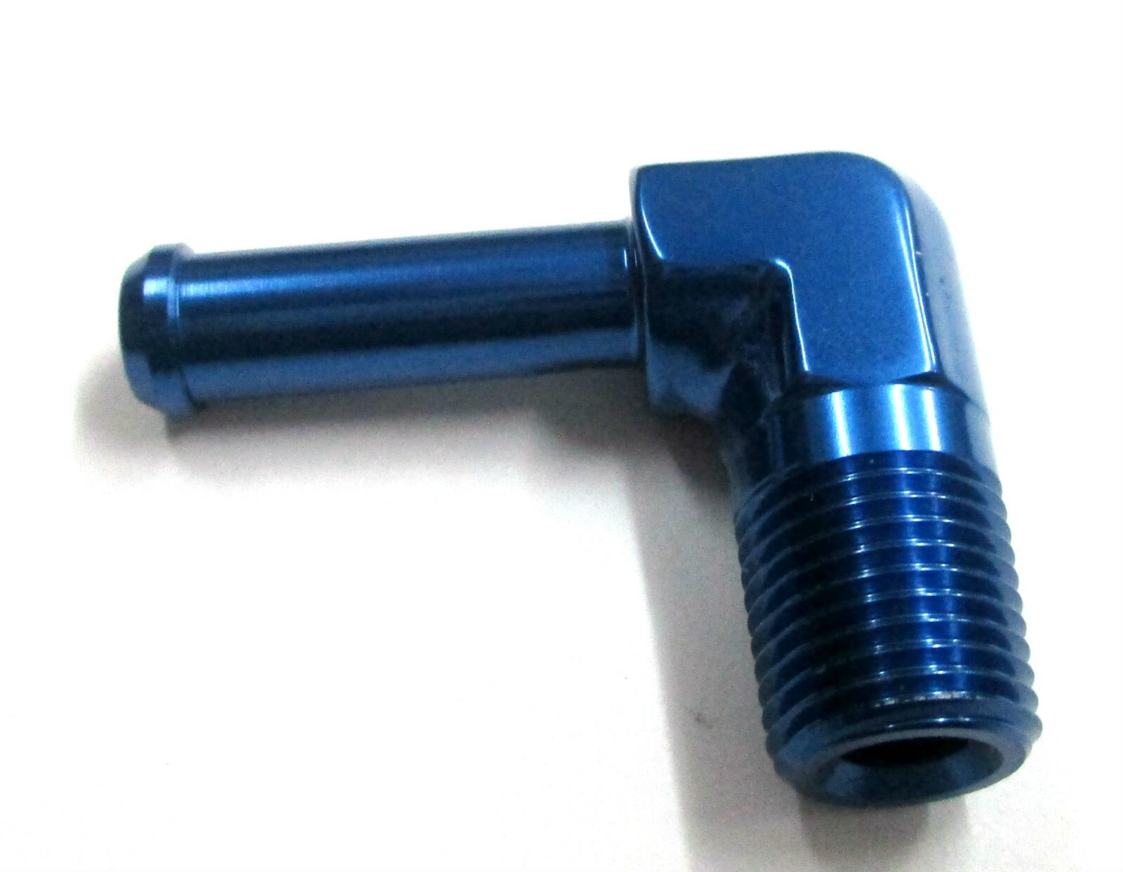 1/8" NPT to 3/16" barb 90 Deg slip on hose fitting Show Polish Blue Anodiz Alum
