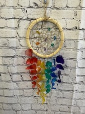 55cm Rainbow Dream Catcher  Recycled Glass Driftwood Handmade Garden Home Mobile