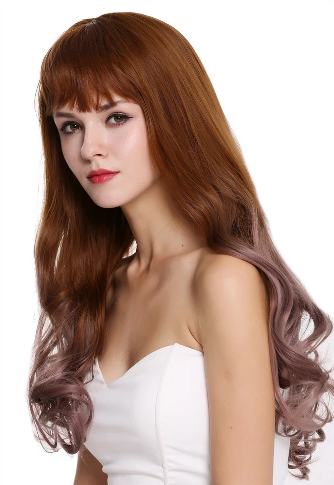 Perruque pour Femme Long Ondulés Frange Balayage Kupferbraun Rose Cosplay H1800 - Photo 4/4