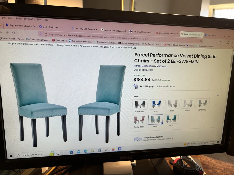 Parcel Performance Velvet Dinning Side Chairs - Image 2 of 3