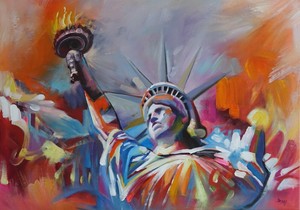 Finedecoart Gemalde Leinwandbild Gemalt 70x100 Freiheitsstatue New York Popart Ebay