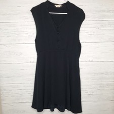 Alice And Olivia Dark Navy Blue Silk V Neck Layered Button Dress Sz M