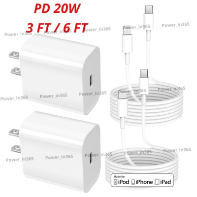 For iPhone 14 13 12 11 X iPad PD Fast Charger Cable 20W USB-C Power Adapter Cube