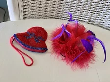 Red Hat Society Beaded Coin Change Purse 4" x 4" Zippered & Feathered Hair Comb