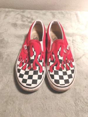 Vans Classic Slip-On Shoes Checkerboard Flame Red Drip Mens Sz 6, Women's 7.5