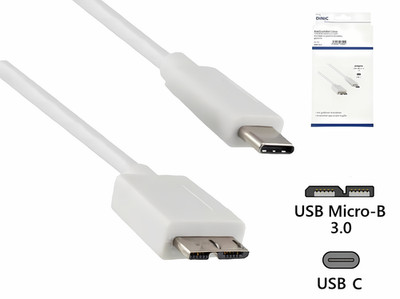 DINIC Kabel USB 3.2 Typ C St./USB 3.0 micro B Stecker, weiß, 1 m