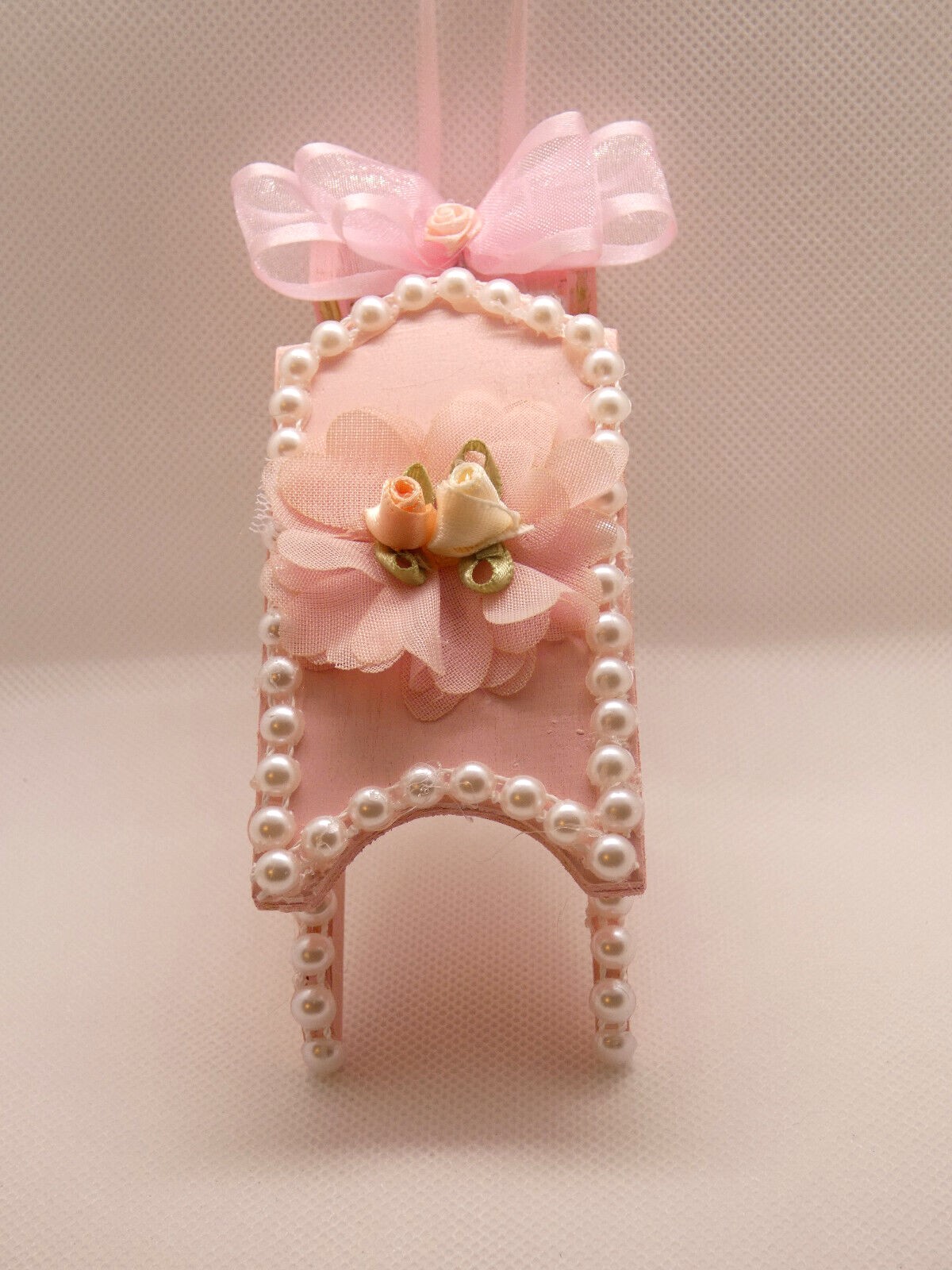 Shabby Pink Chic Roses Victorian Christmas Wood Sleigh Cottage Ornament