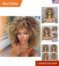 Glamorous 14-Inch Blonde and Kinky Brown Afro Wig - Perfect for Parties