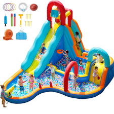 Inflatable Water Slide Bounce House Blower 12-In-1 Water Park Extra Long Slide