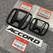 3PCS Front Grille Trunk Logo Emblem Black For Honda 2018-2022 Accord Sport Badge
