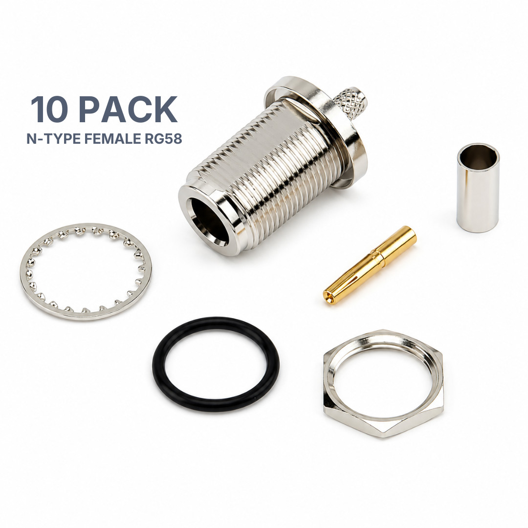 10 Pack N Type Female Crimp Connectors RG58 Coax Cable RF Adapter Plug