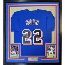 Framed Autographed/Signed Juan Soto 35x39 New York Blue Jersey Beckett BAS COA