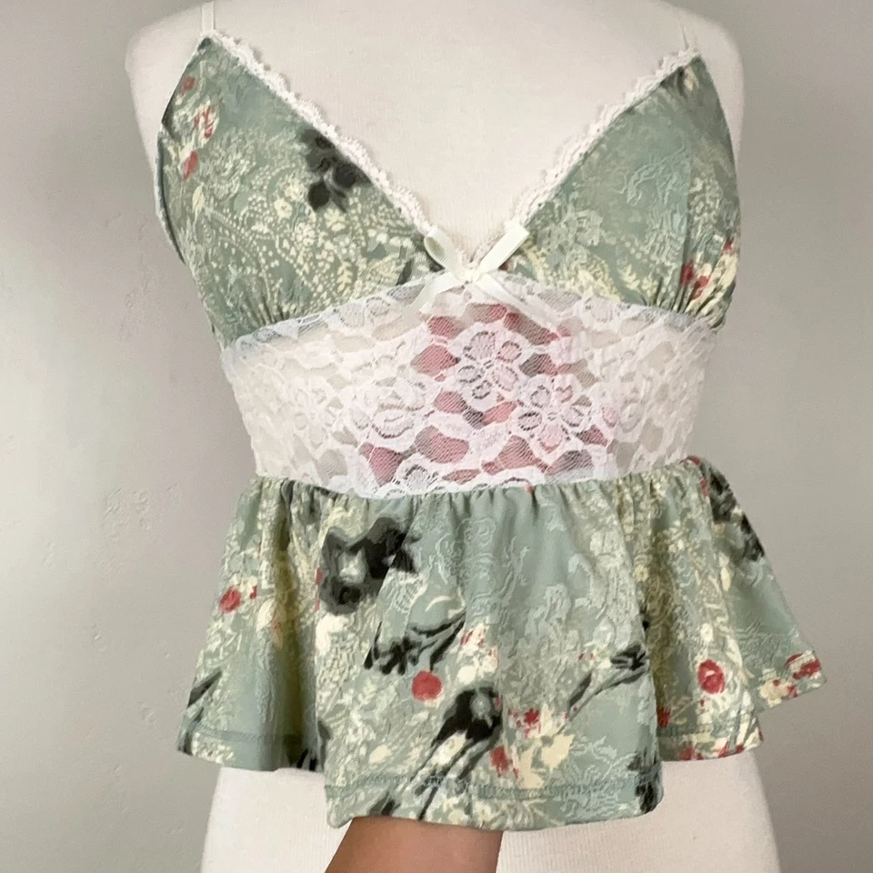 Ecote Camisole Women S Green Babydoll Y2K Coquette Romantic Festival Dainty Lace - Image 2 of 4