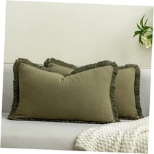 Throw Pillow Covers 12x20 Inch Set of 2 with Tassel 20" x 12" Pack of 2 Green