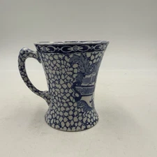 Vtg William Adams Chinese Bird #623294 Blue/White Transferware Pottery Mug