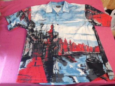E9 Vtg Karl Kani Jeans Water Scene Button Up Shirt Hip Hop Urban Streetwear XL