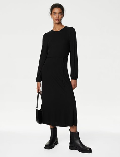 M&S Ladies Black Jersey Stretch Dress Size 24 L New With Tags Long Sleeves - Picture 1 of 5