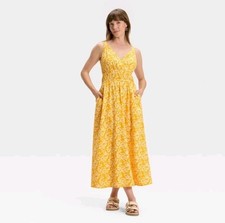 Universal Thread Pullover Maxi Sundress Medium Yellow Floral Open Back Dress