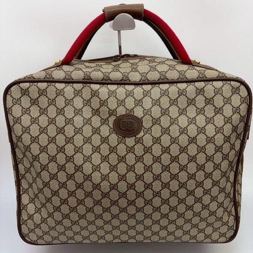 GUCCI GG Sherry Line Mini Boston Hand Bag Ziplock Leather PVC Brown Beige Japan