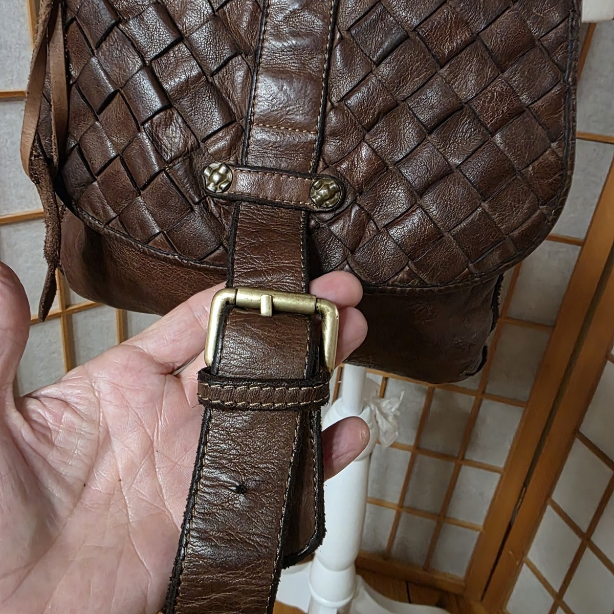 Civico93 Italian Woven Leather Crossbody Shoulder Bag Brown Boho CIVICO 93 Crossbody Bag Womens Genuine Leather Woven Italy  main image 4
