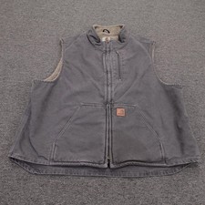 Carhartt Vest Mens 2XL Gray Sandstone Mock Neck Sherpa Lined Canvas V33 GVL