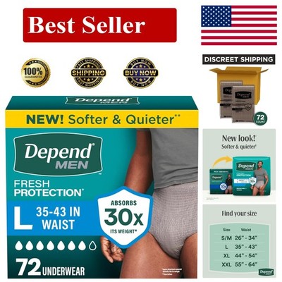 Depend Fresh Protection Men's Adult Diapers, Large - Maximum Absorbency 72 Count