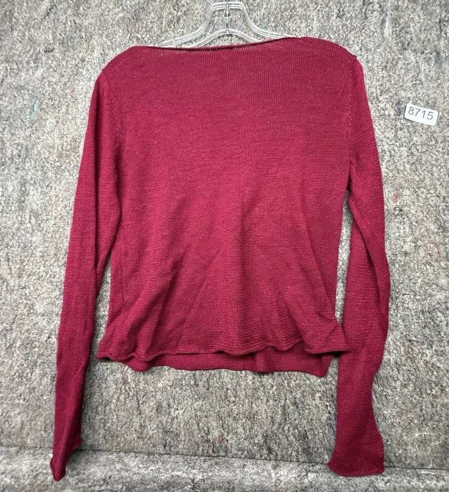 Eileen Fisher Sweater Womens Top Red 100% Linen Lightweight Knit Pullover XS - Image 2 of 4
