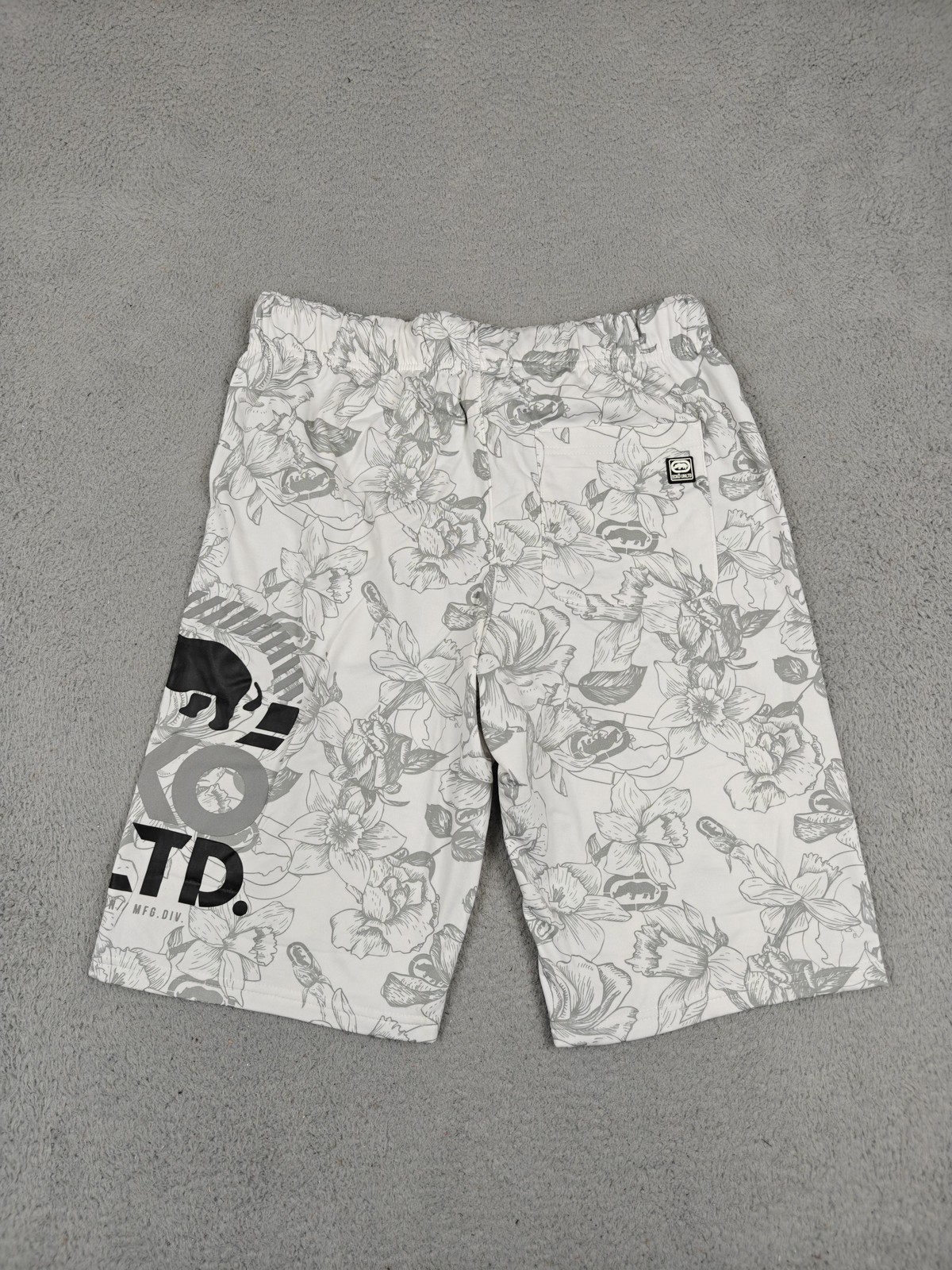 Ecko Unltd Shorts Mens Medium White Gray Floral Stretch Drawstring EO12N164T