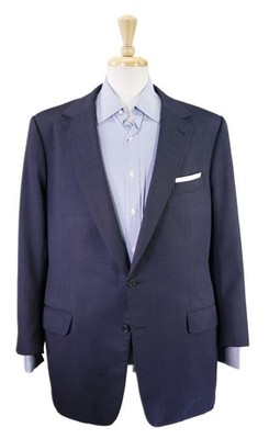 Douglas Hayward Savile Row Bespoke Navy Blue Tic Woven 2-Btn Wool Blazer 42R